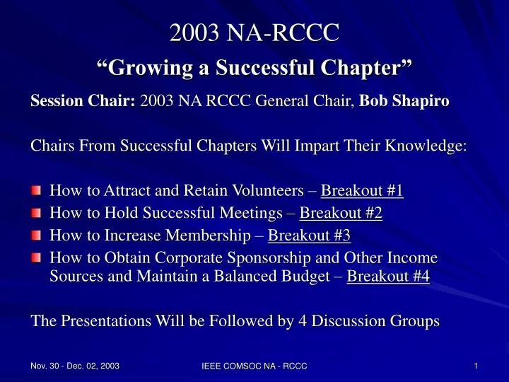 2003 na rccc growing a successful chapter