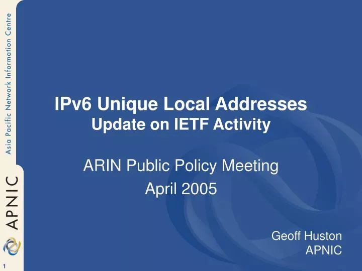 ipv6 unique local addresses update on ietf activity