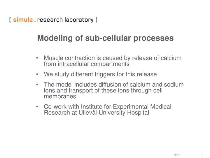 modeling of sub cellular processes