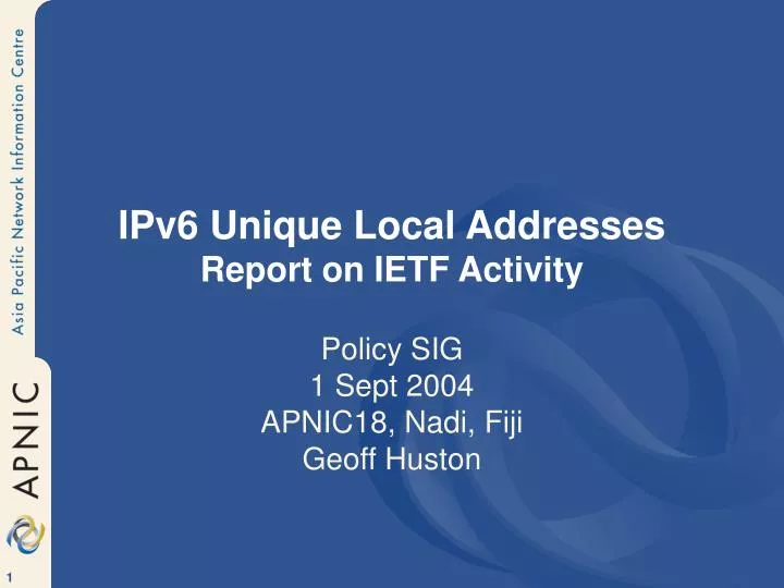 ipv6 unique local addresses report on ietf activity