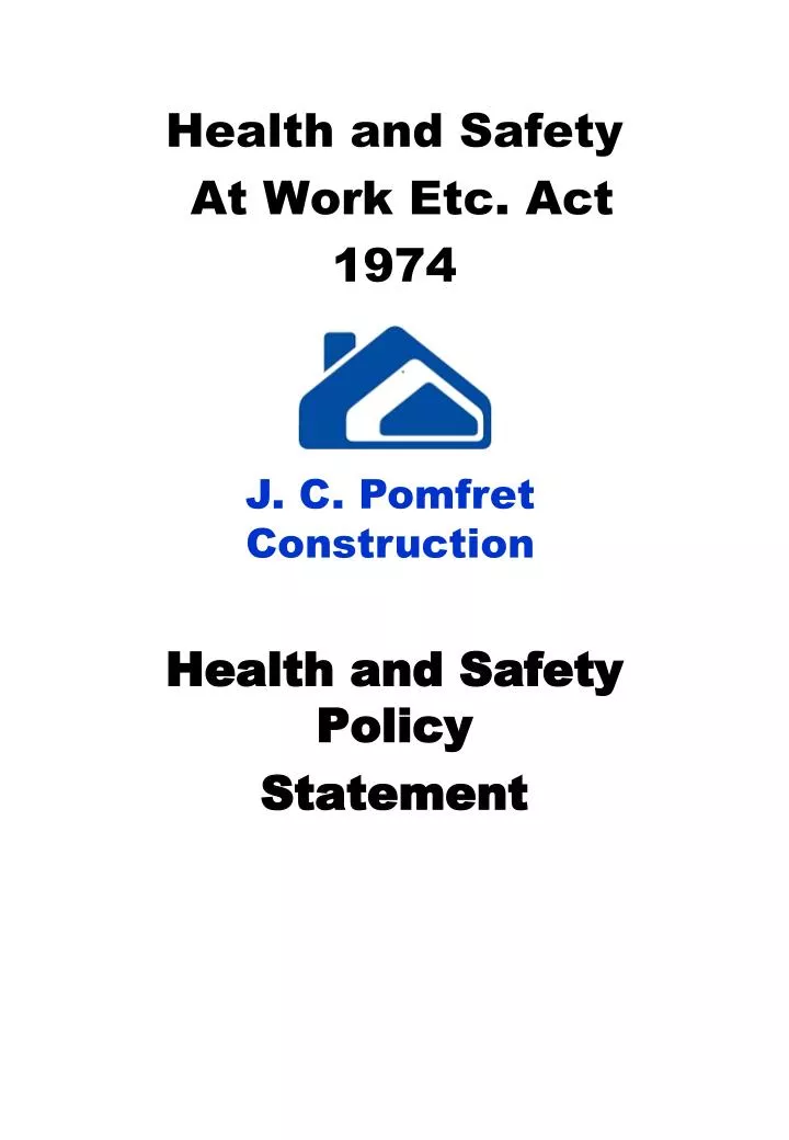 health and safety at work etc act 1974 j health and safety policy statement