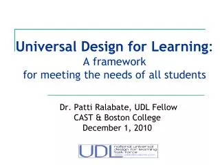 Universal Design for Learning : A framework for meeting the needs of all students