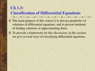Ch 1.3: Classification of Differential Equations