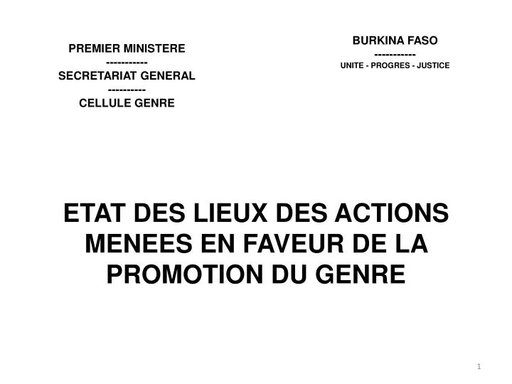 etat des lieux des actions menees en faveur de la promotion du genre