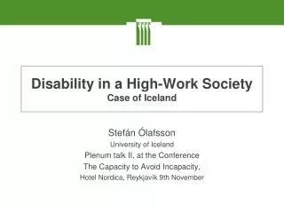 Disability in a High-Work Society Case of Iceland