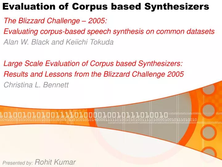 evaluation of corpus based synthesizers