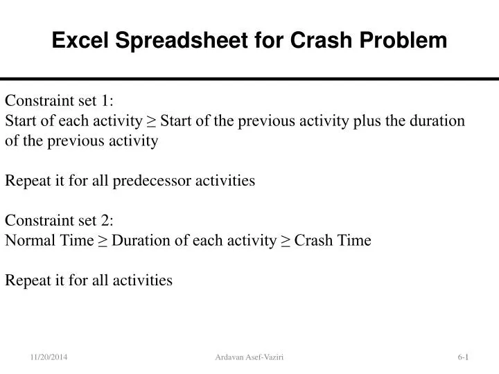 excel spreadsheet for crash problem