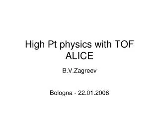 High Pt physics with TOF ALICE