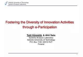 Fostering the Diversity of Innovation Activities through e-Participation