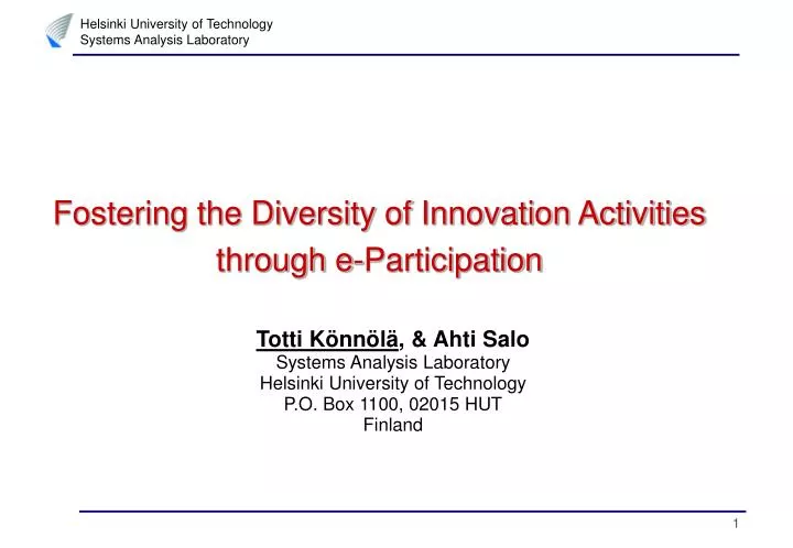 fostering the diversity of innovation activities through e participation