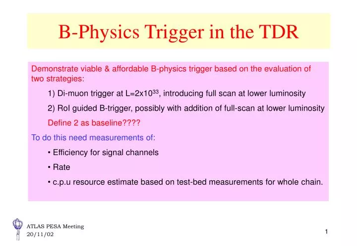 b physics trigger in the tdr