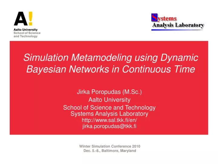 simulation metamodeling using dynamic bayesian networks in continuous time