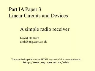 Part IA Paper 3 Linear Circuits and Devices