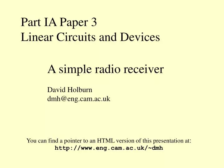 part ia paper 3 linear circuits and devices
