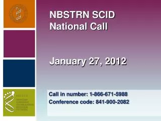 NBSTRN SCID National Call January 27, 2012