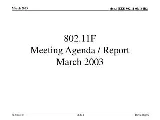 802.11F Meeting Agenda / Report March 2003