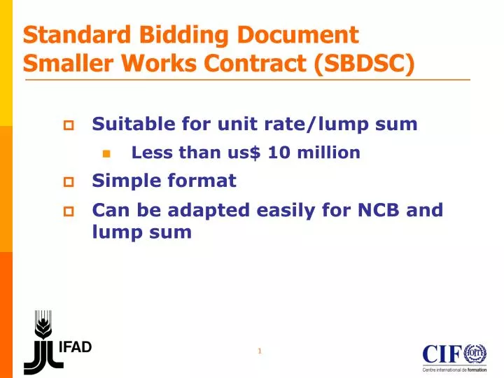 standard bidding document smaller works contract sbdsc