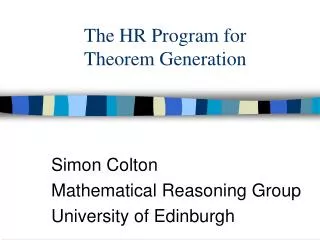 The HR Program for Theorem Generation