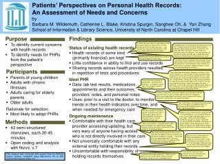 Participants Parents of young children Adults with chronic illnesses Adults caring for elderly