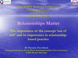 2014 NOPT National Conference Thursday 16th October Luther King House Manchester M14 5JP