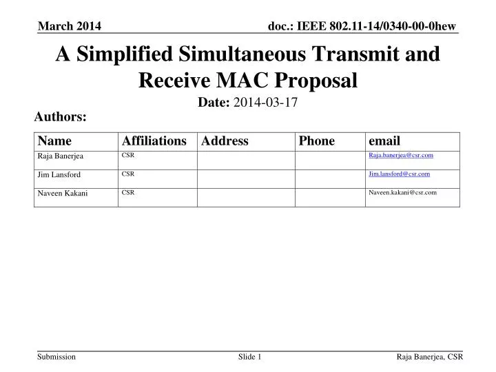a simplified simultaneous transmit and receive mac proposal