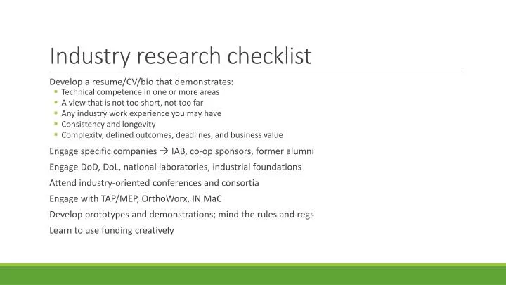 industry research checklist