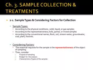 Ch. 3. SAMPLE COLLECTION &amp; TREATMENTS