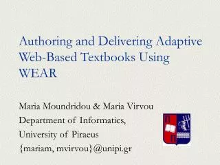 Authoring and Delivering Adaptive Web-Based Textbooks Using WEAR