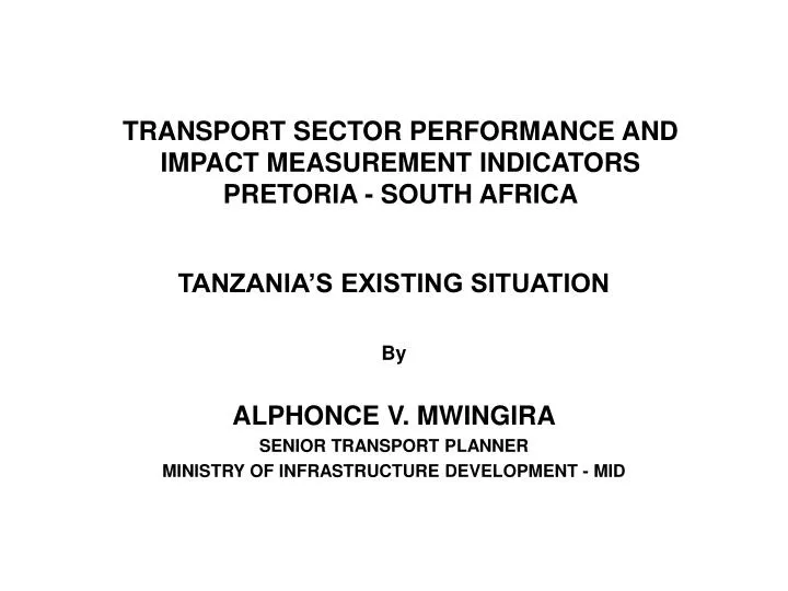 transport sector performance and impact measurement indicators pretoria south africa
