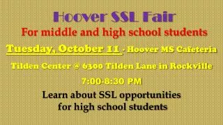 Hoover SSL Fair For middle and high school students