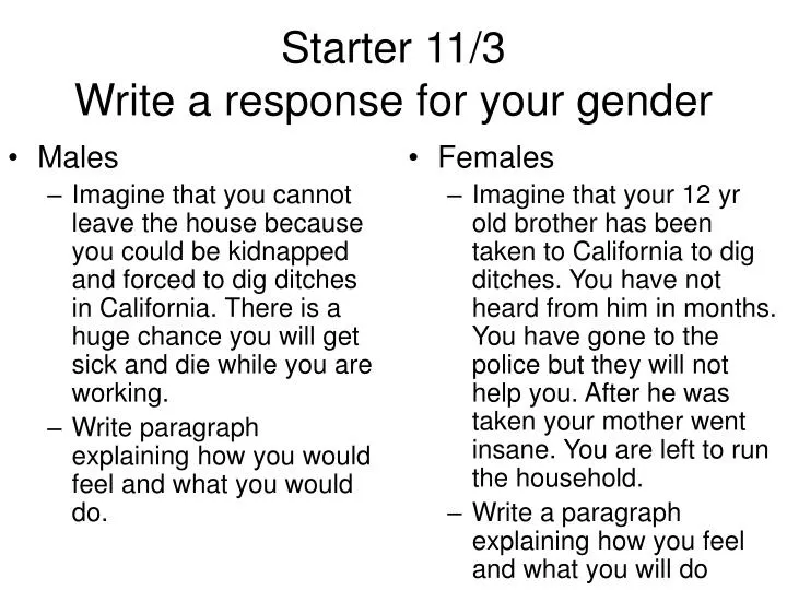 starter 11 3 write a response for your gender