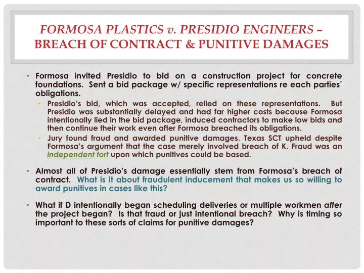 formosa plastics v presidio engineers breach of contract punitive damages