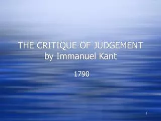 THE CRITIQUE OF JUDGEMENT by Immanuel Kant