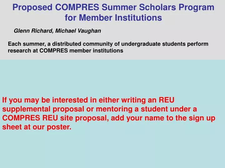 proposed compres summer scholars program for member institutions