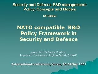 Security and Defence R&amp;D management: Policy, Concepts and Models SfP 982063