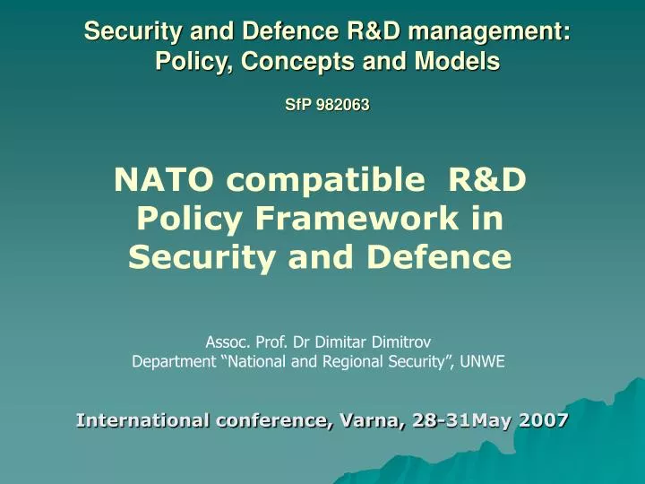 security and defence r d management policy concepts and models sfp 982063