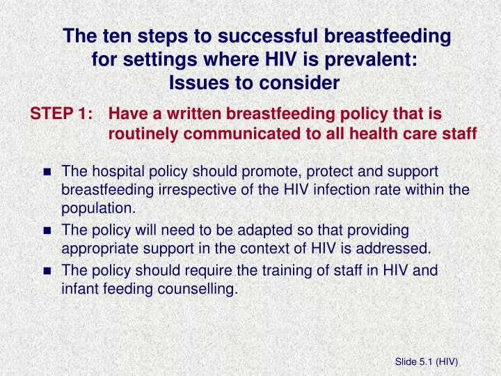 the ten steps to successful breastfeeding for settings where hiv is prevalent issues to consider