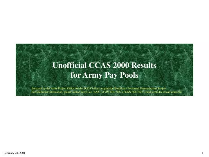 unofficial ccas 2000 results for army pay pools