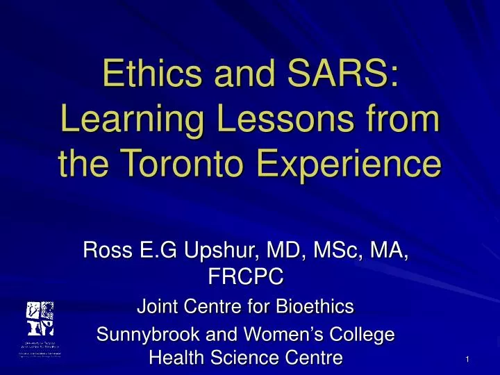 ethics and sars learning lessons from the toronto experience