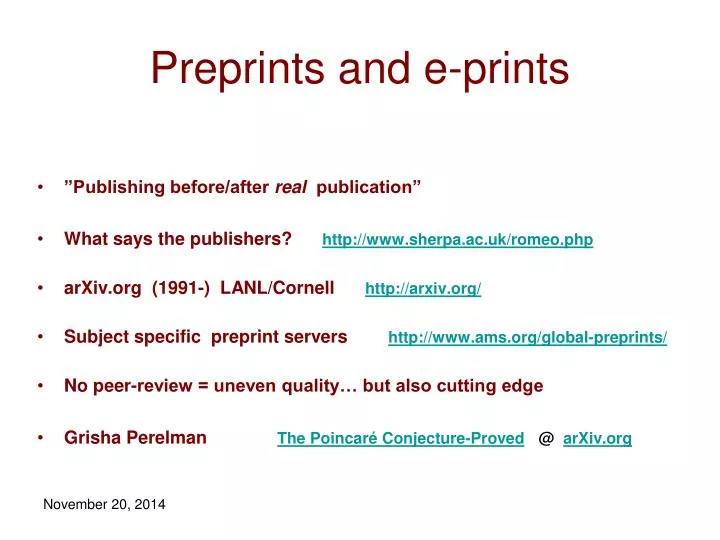 preprints and e prints