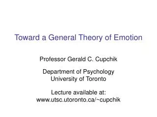 Toward a General Theory of Emotion