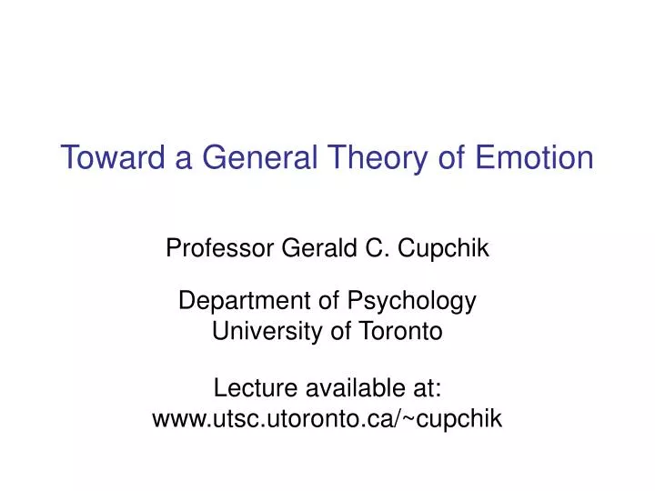 toward a general theory of emotion