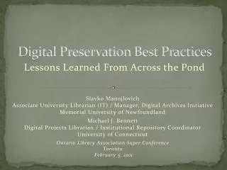 Digital Preservation Best Practices