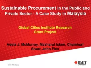 Sustainable Procurement in the Public and Private Sector - A Case Study in Malaysia