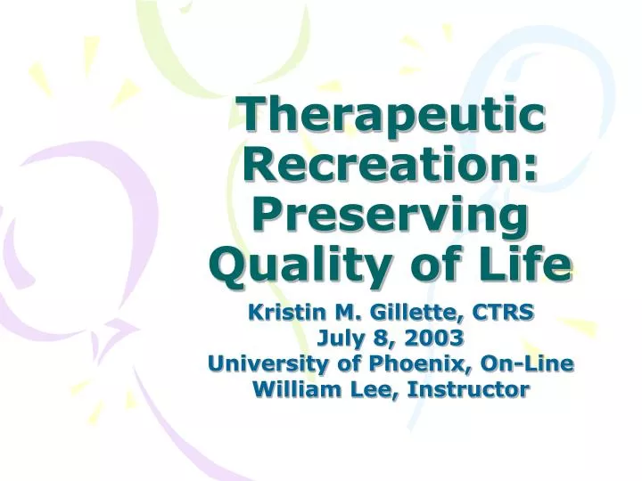 therapeutic recreation preserving quality of life