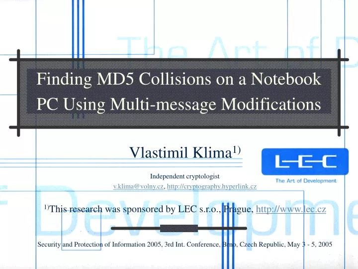 finding md5 collisions on a notebook pc using multi message modifications