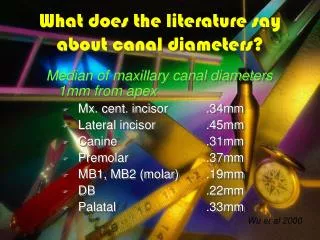 What does the literature say about canal diameters?
