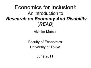Economics for Inclusion!: An introduction to Research on Economy And Disability ( READ )