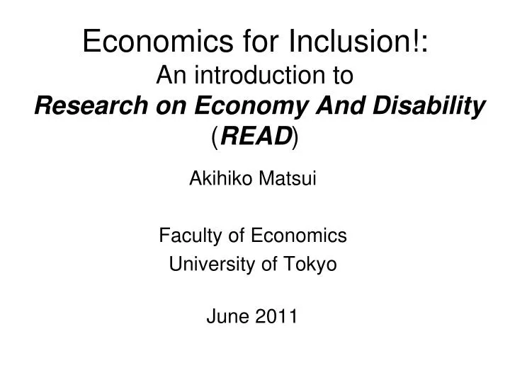 economics for inclusion an introduction to research on economy and disability read