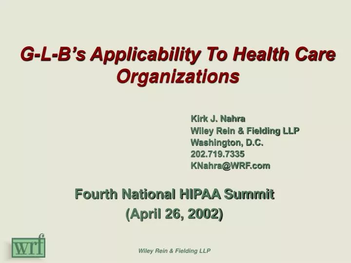 g l b s applicability to health care organizations